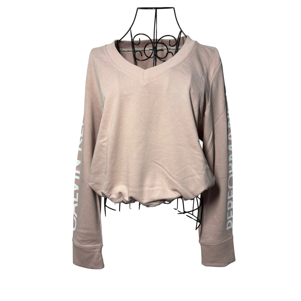 Calvin Klein Performance Womens V-Neck Cropped Sweatshirt Pink Logo Size L